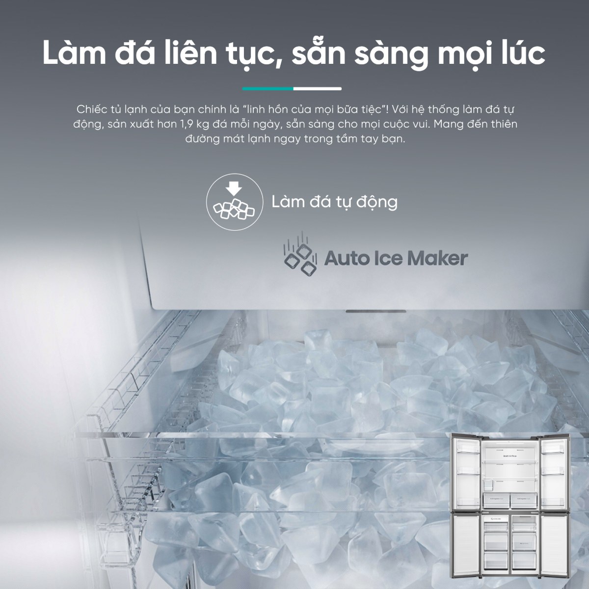 Tủ lạnh Hisense Inverter 488 lít Multi Door RQ630N4EBUI3 Mới 2026 - Làm đá tự động liên tục
