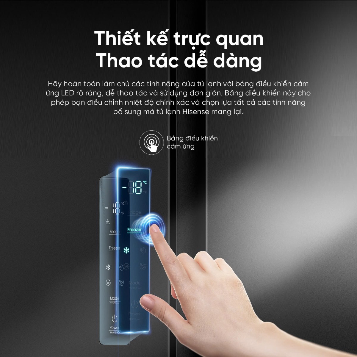 Tủ lạnh Hisense Inverter 544 lít Side By Side RS708N4EBN Mới 2026 - Bảng điều khiển trực quan