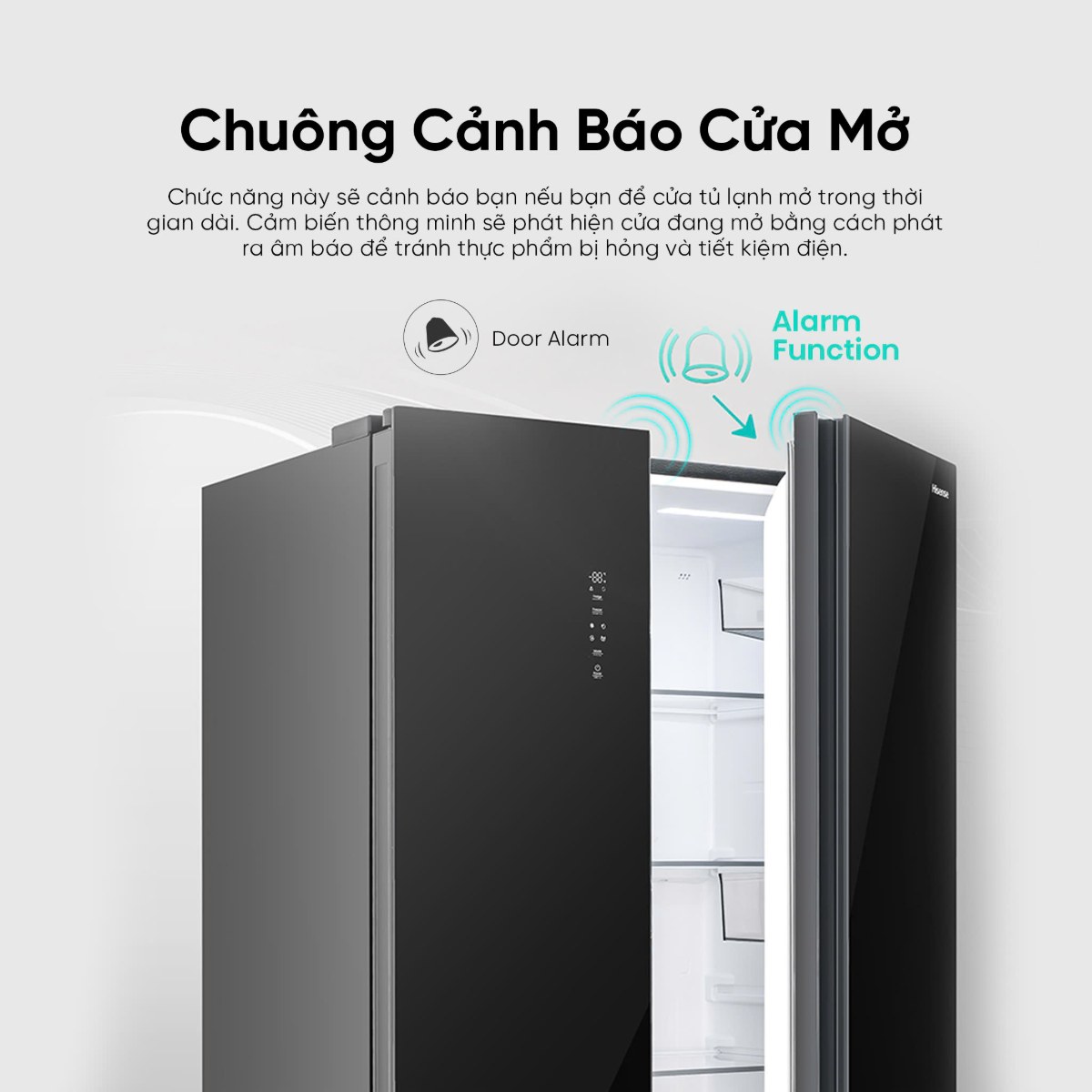 Tủ lạnh Hisense Inverter 544 lít Side By Side RS708N4EBN Mới 2026 - Chuông cảnh báo cửa mở
