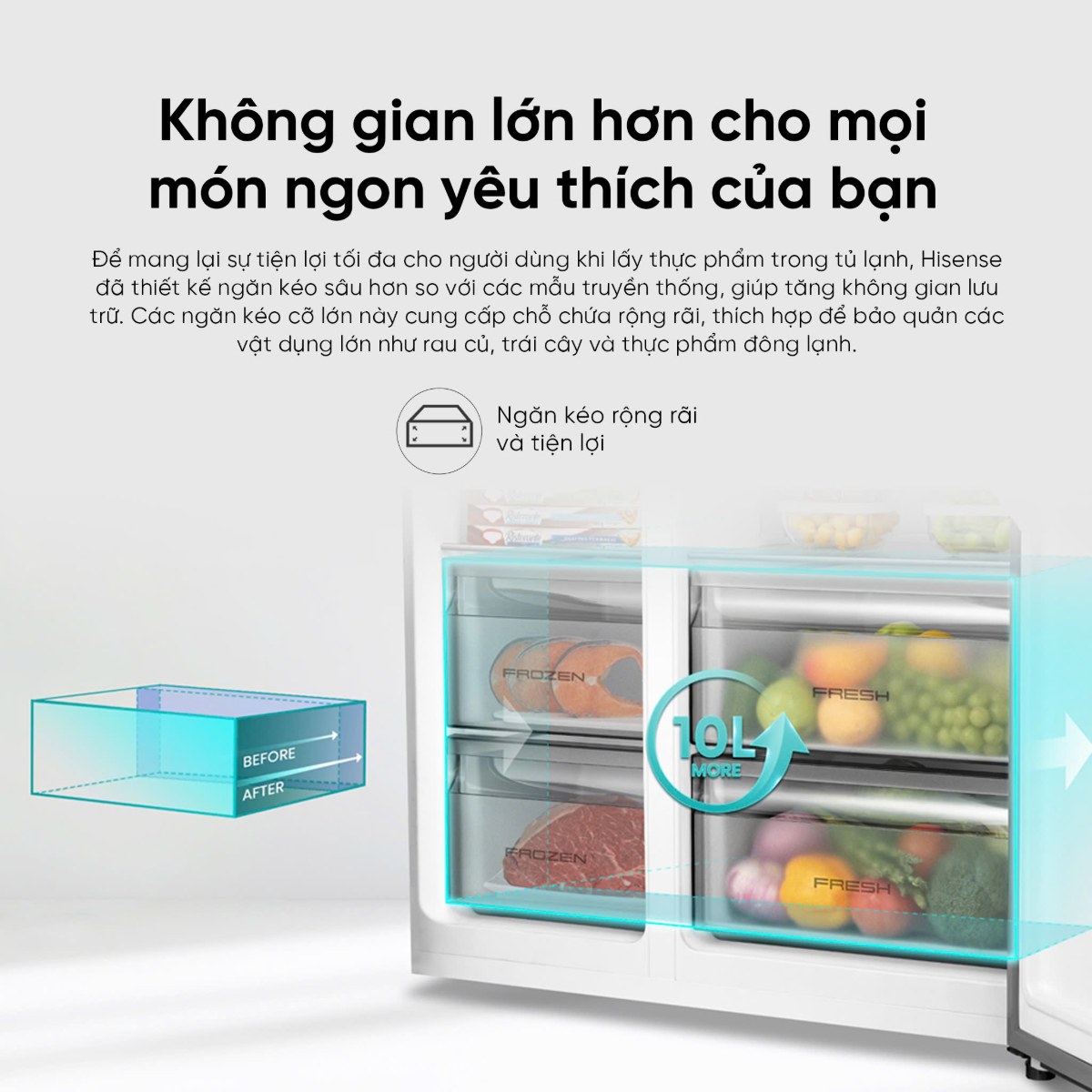 Tủ lạnh Hisense Inverter 544 lít Side By Side RS708N4EBN Mới 2026 - Ngăn kéo lớn cho món đồ yêu thích
