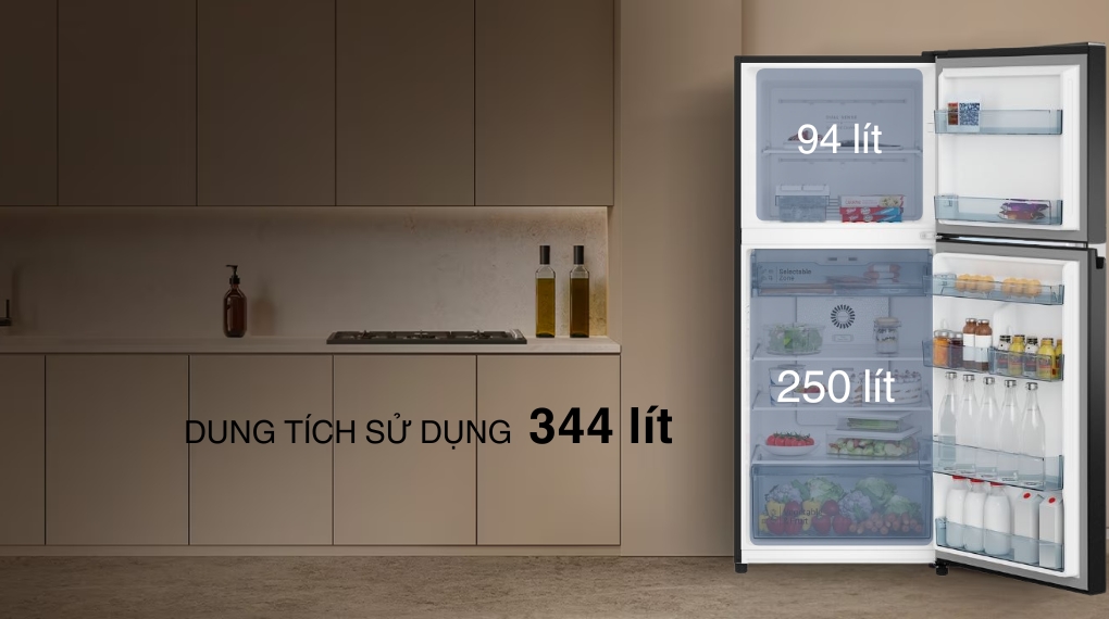 Tủ lạnh Hitachi Inverter 344 lít HRTN6379SUVN - Dung tích tủ