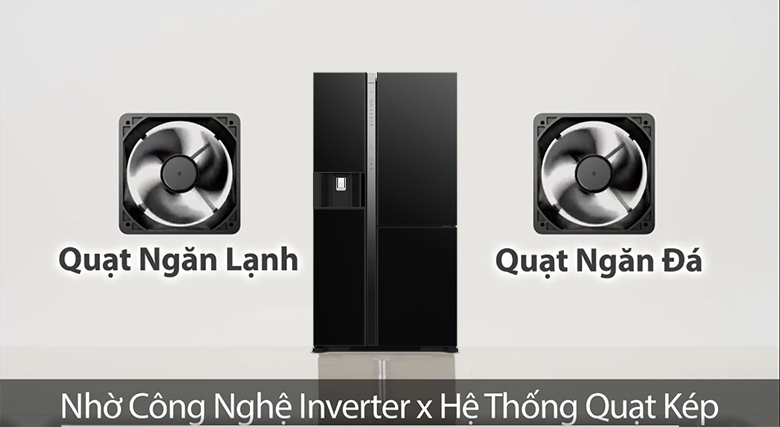Tủ lạnh SBS Hitachi Inverter 569 lít R-MX800GVGV0(GBK) có hệ thống quạt kép