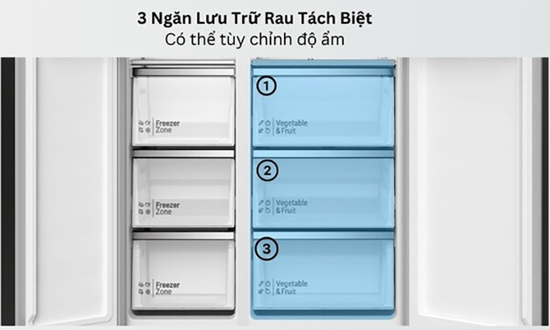 Tủ lạnh Hitachi Inverter 525 lít HRSN9552DWDXVN Side by Side - Ngăn lưu trữ rau quả thông minh&nbsp;