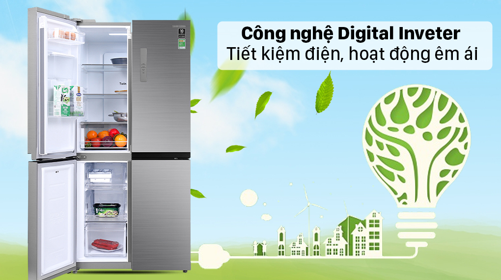 Tủ lạnh Samsung Inverter 488 lít Multi Door RF48A4010M9/SV – Màu Bạc - Ngăn rau củ giữ ẩm, bộ lọc khử mùi