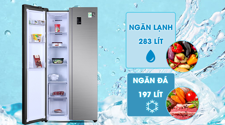 Tủ lạnh SBS Aqua Inverter 480 lít AQR-S480XA(SG) dung tích lớn
