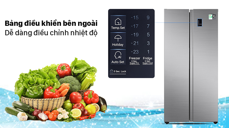 Tủ lạnh SBS Aqua Inverter 480 lít AQR-S480XA(SG) điều khiển cảm ứng bên ngoài
