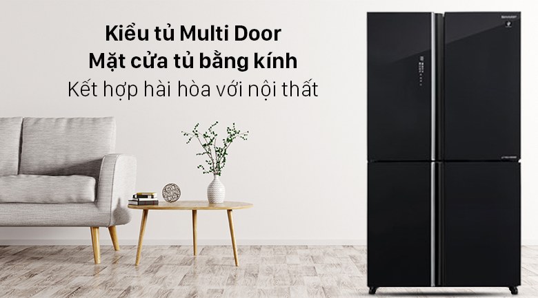 Tủ lạnh Sharp Inverter 572 lít Multi Door SJ-FXP640VG-BK Hàng Thái Lan - Thiết kế tinh tế, mặt cửa tủ bằng kính tạo điểm nhấn cho không gian