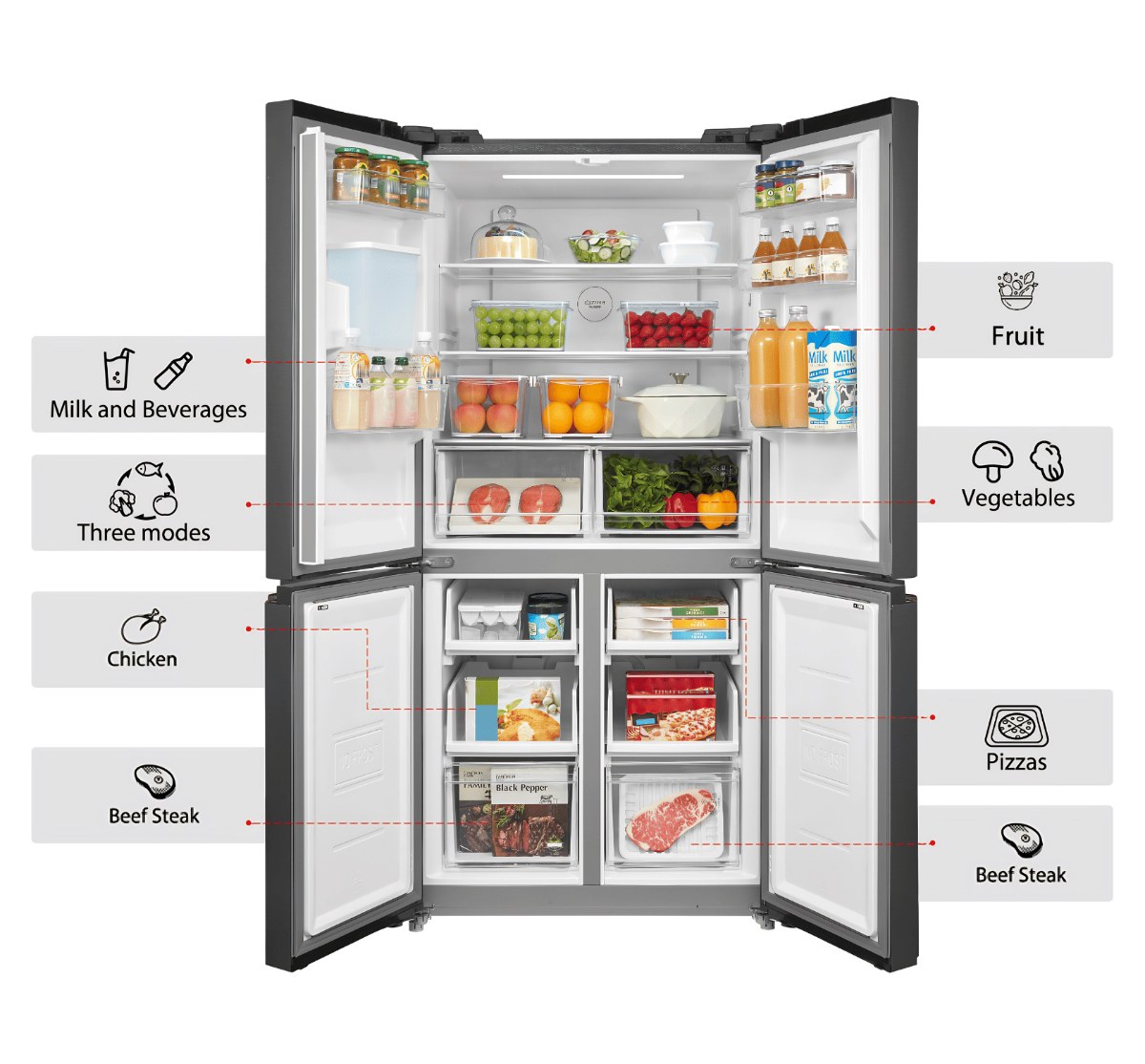 Tủ lạnh Toshiba Inverter 474 lít Multi Door GR-RF608WI-PMV(50) - Multi Door 474 lít, phù hợp gia đình 4 - 5 người
