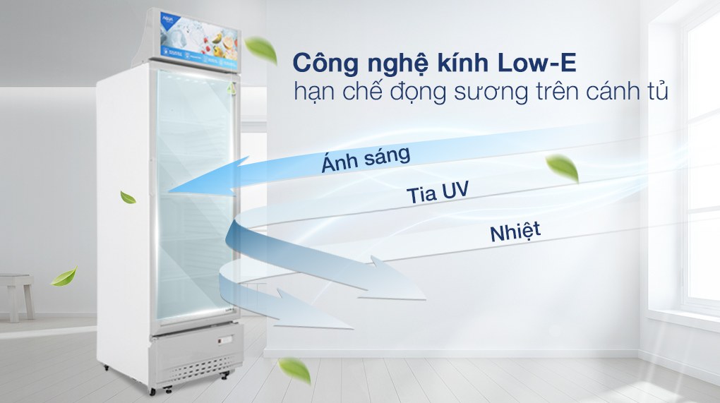 Tủ mát Aqua 320 lít AQS-AF440S - Giảm thất thoát nhiệt, tiết kiệm điện năng với lớp kính cách nhiệt Low-E