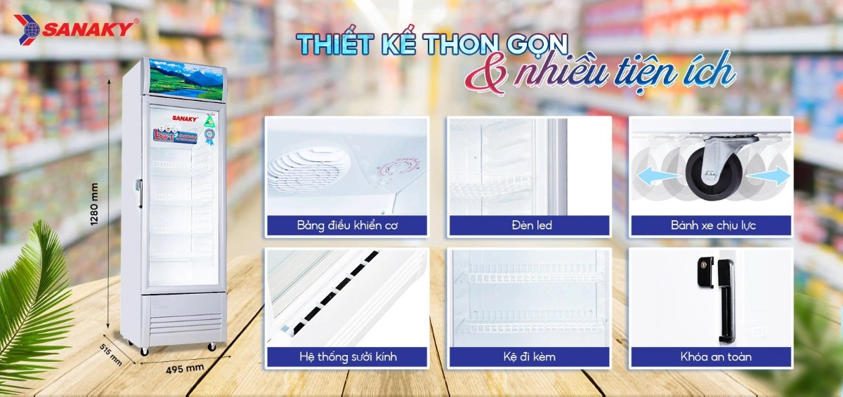 Tủ mát Sanaky 130 lít VH-168KL - Thiết kế thon gọn cùng nhiều tiện ích
