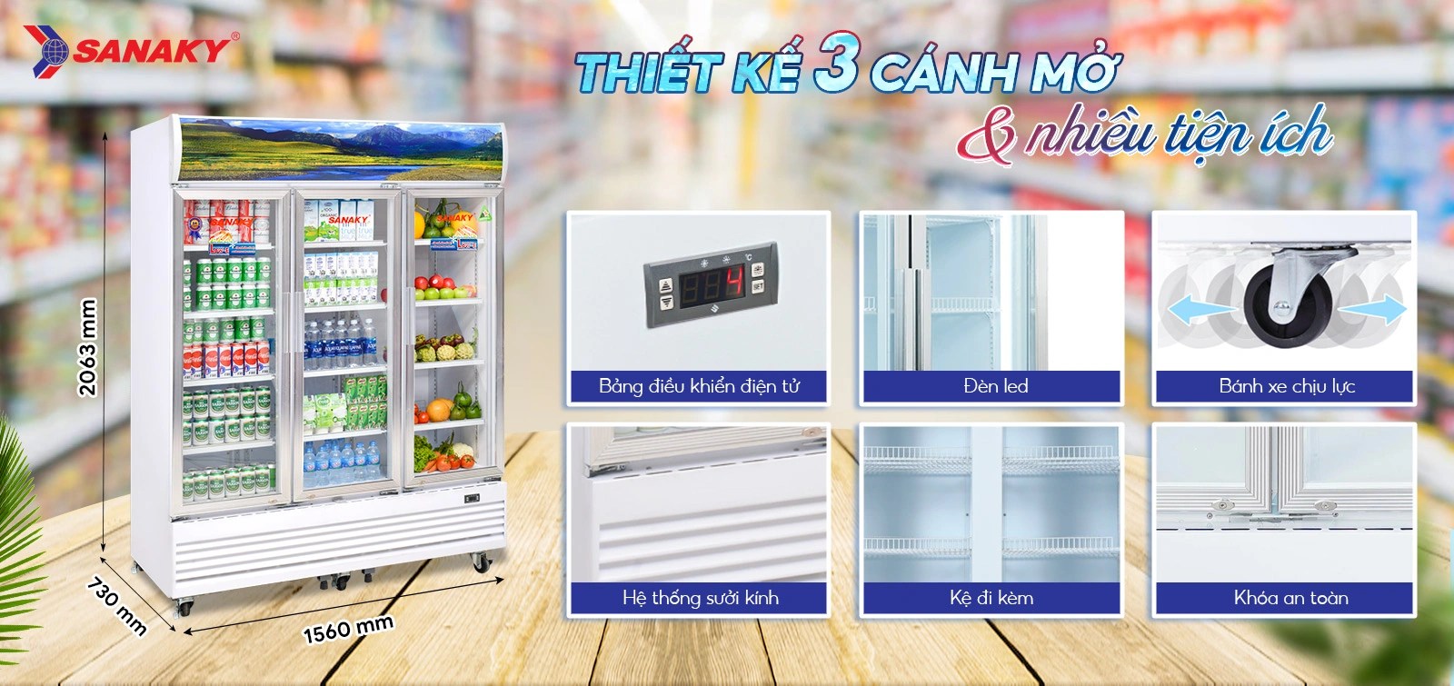 Thiết kế Tủ Mát Sanaky VH-1520HP&nbsp;2 cánh mở cùng nhiều tiện ích