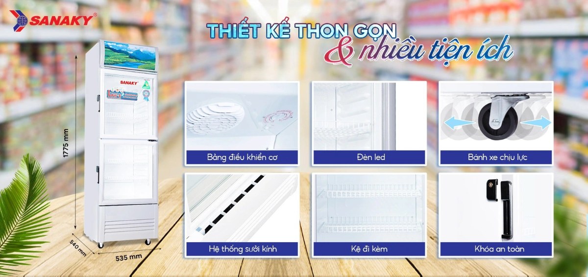 Tủ mát Sanaky 200 lít VH-258WL - Thiết kế thon gọn cùng nhiều tiện ích