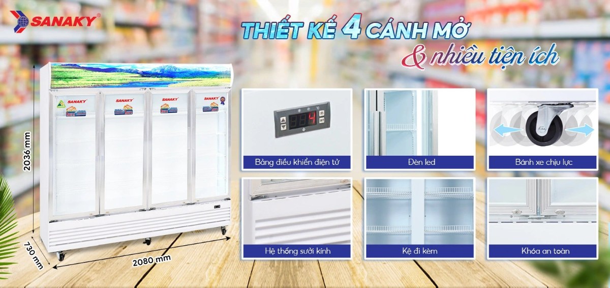 Tủ mát Sanaky 2000 lít VH-2209HP - Thiết kế Tủ Mát Sanaky VH-2209HP 2 cánh mở cùng nhiều tiện ích