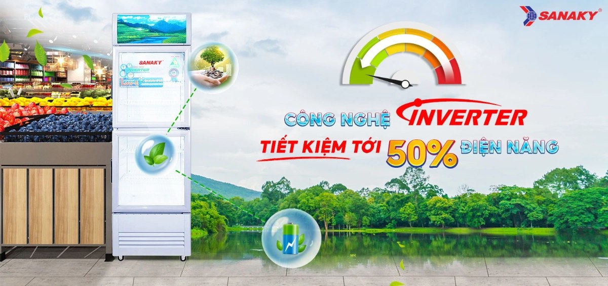 Tủ mát Sanaky Inverter 200 lít VH-258W3L - Công nghệ Inverter tiết kiệm tới 50% điện năng