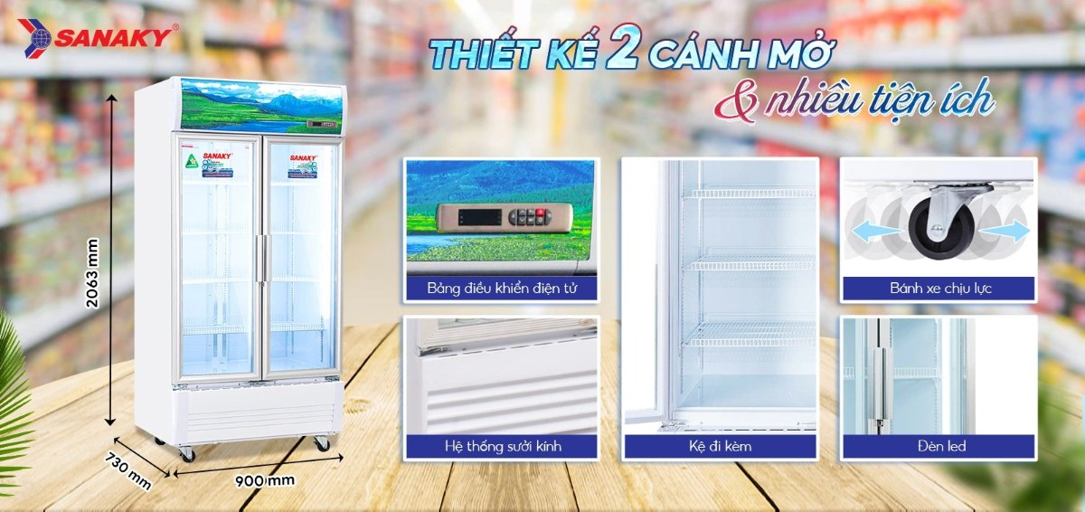 Tủ mát Sanaky Inverter 700 lít VH-8009HP3 - Thiết kế Tủ Mát Sanaky VH-8009HP3 2 cánh mở cùng nhiều tiện ích