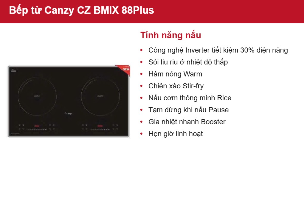 Bếp từ đôi Canzy Inverter CZ BMIX 88Plus - Nhiều chức năng nấu tiện lợi