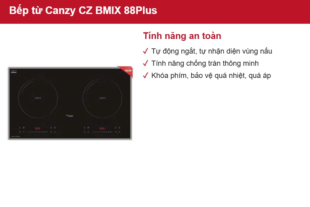 Bếp từ đôi Canzy Inverter CZ BMIX 88Plus - Tính năng an toàn cho cả gia đình