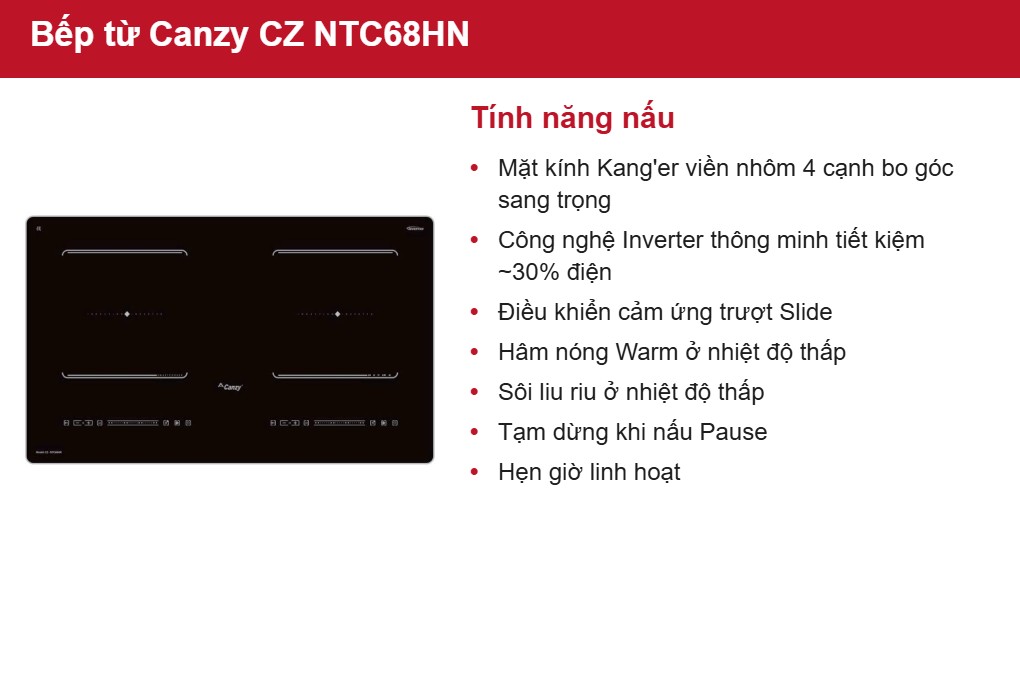 Bếp từ đôi Canzy Inverter CZ NTC68HN - Nhiều chức năng nấu tiện lợi