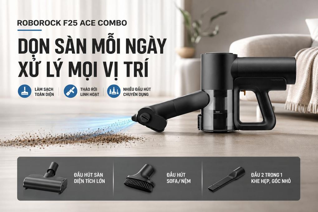 Bộ combo 2 trong 1: máy hút bụi lau sàn và máy hút bụi cầm tay