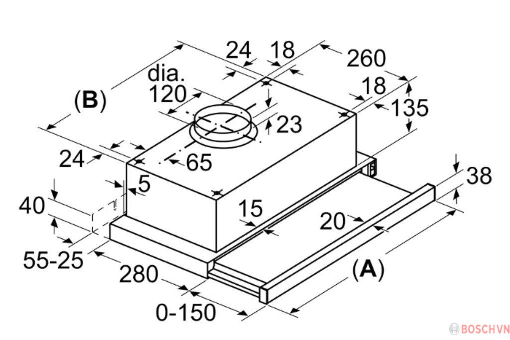 Máy hút mùi âm tủ Bosch DFT63CA61B màu đen - Lọc mỡ 2 lớp