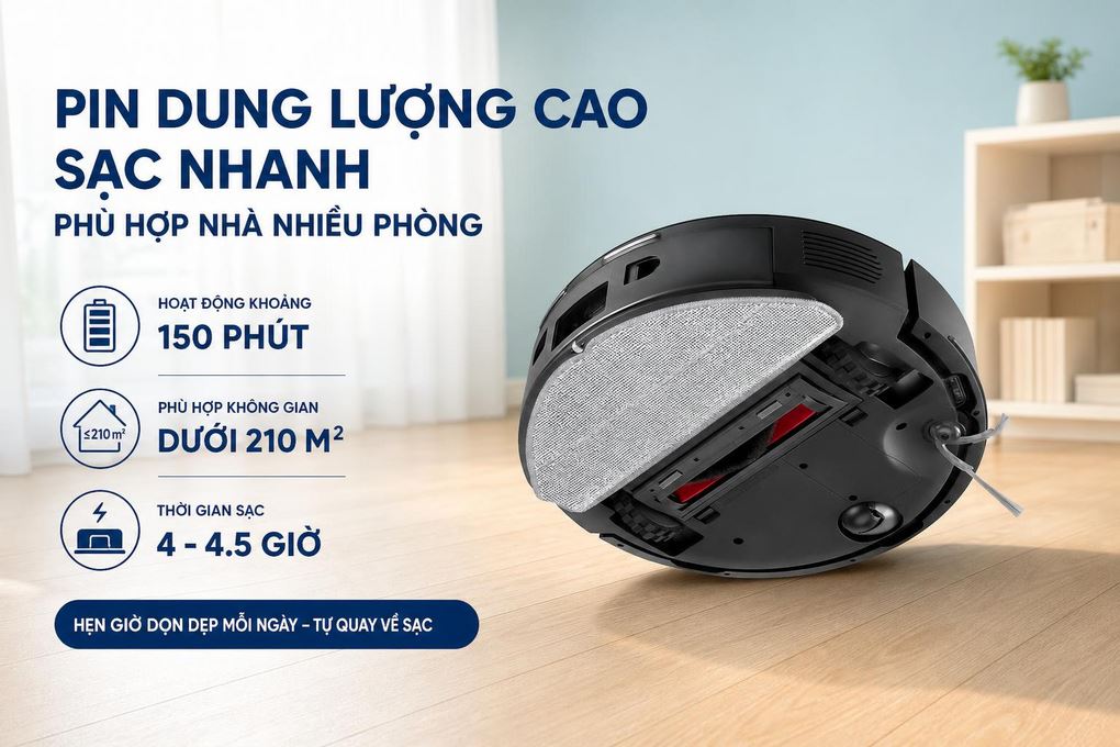 Bộ lọc HEPA, khoang bụi 400ml, vận hành êm ái 65dB