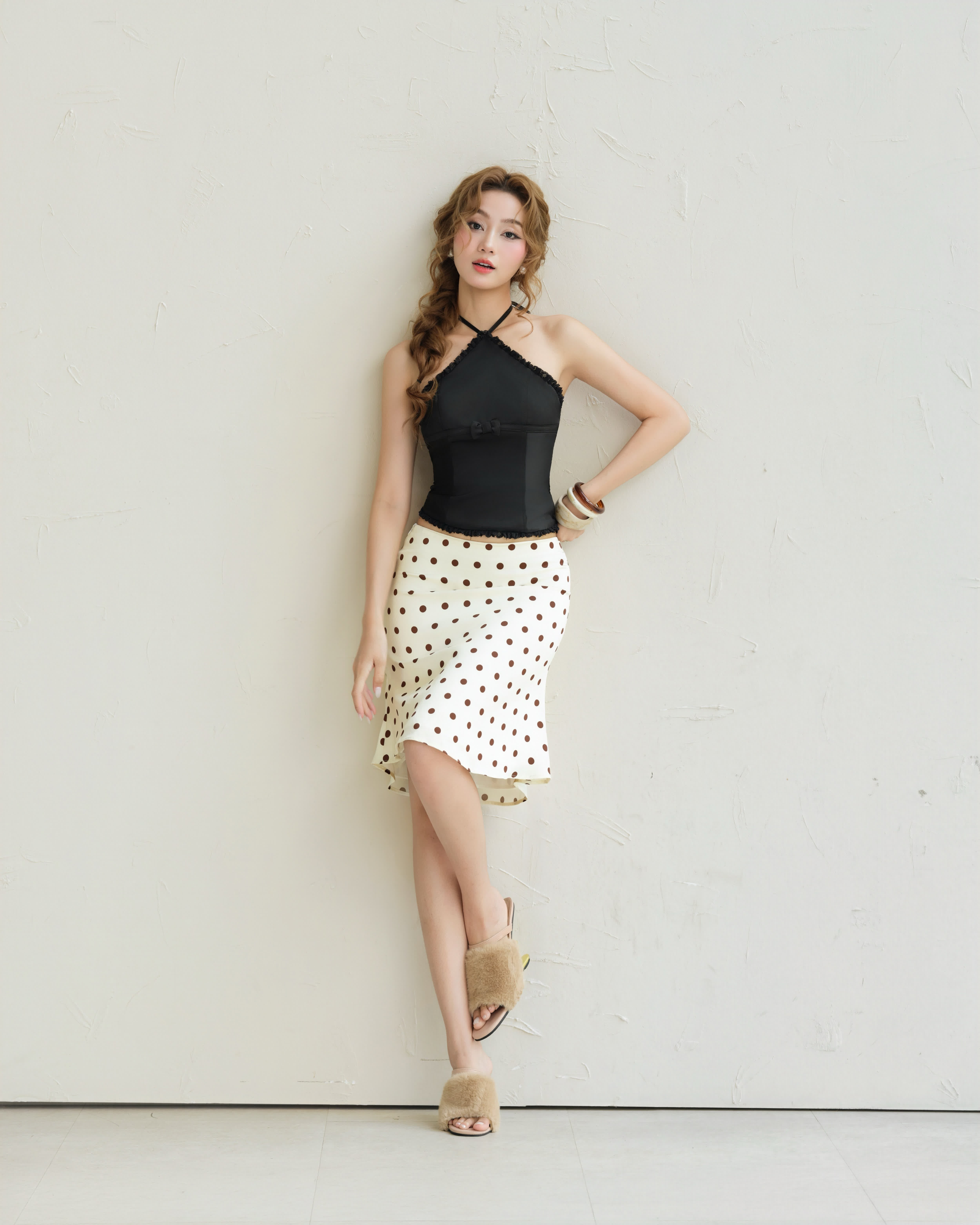 VÁY YANNY KEM CHẤM BI NÂU