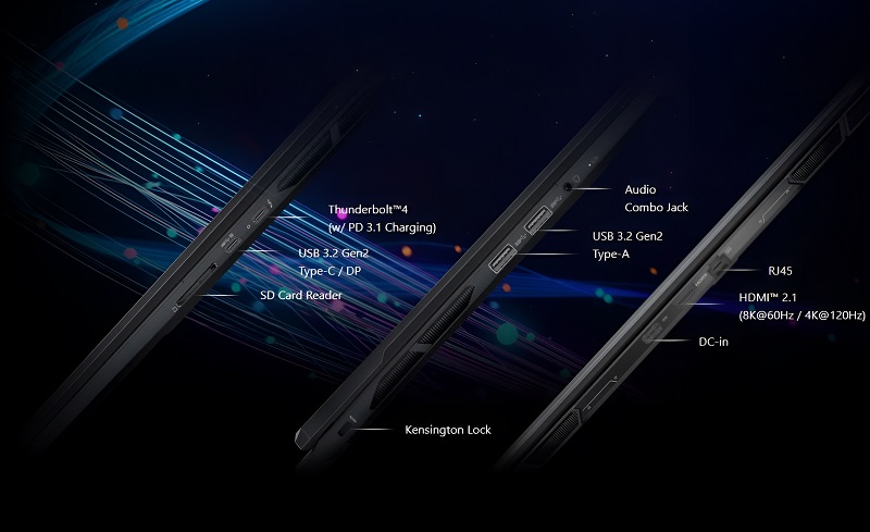 Cổng kết nối của laptop MSI Stealth 18 AI Studio