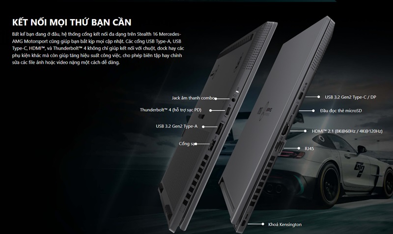 Cổng kết nối của laptop MSI Stealth 16 Mercedes AMG