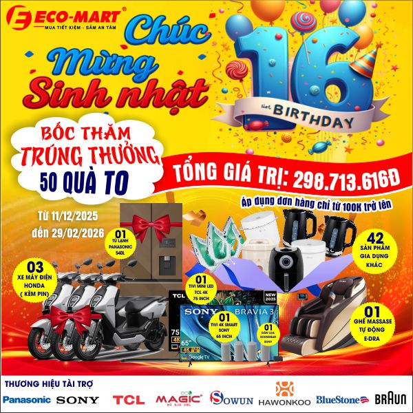 🎉🎂 SINH NHẬT ECO-MART 16 NĂM – ĐẠI TIỆC LỚN NHẤT NĂM 🎂🎉 từ 11/12 đến 14/12/2025