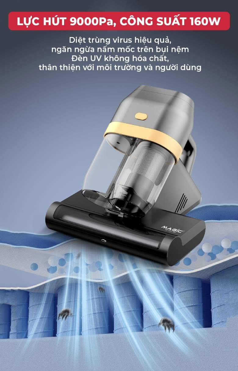 Máy hút bụi giường nệm Magic A-081: Nhỏ gọn – Mạnh mẽ – Diệt khuẩn toàn diện