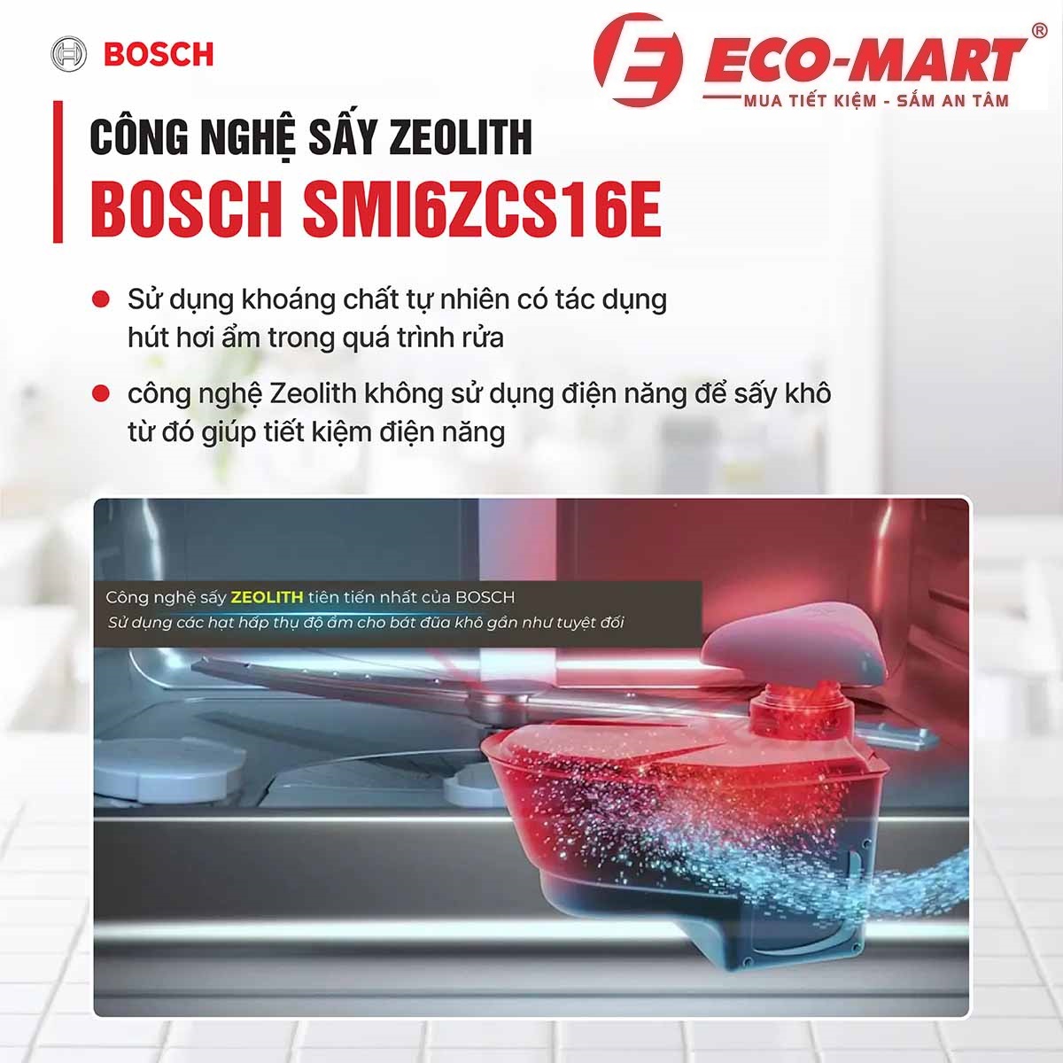 Công Nghệ Sấy Zeolith Trên Máy Rửa Bát Bán Âm Bosch SMI6ZCS16E Có Gì Đặc Biệt?