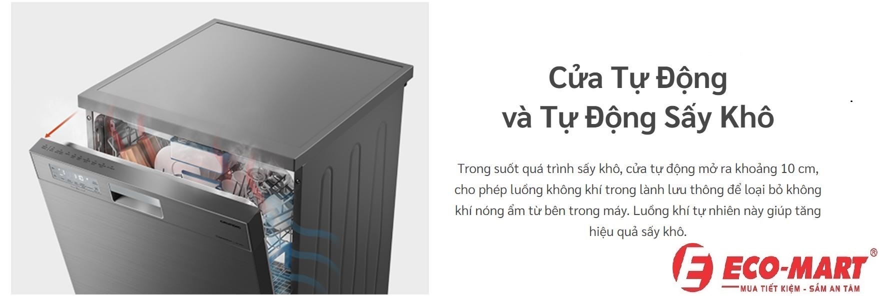 Công nghệ sấy khô mở cửa tự động và tự động sấy khô của máy rửa bát Hitachi HDF-F158CVGB