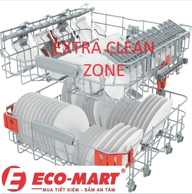 Phân Tích Chi Tiết Tính Năng Extra Clean Zone Của Máy Rửa Bát Bosch SMS6ECI11E
