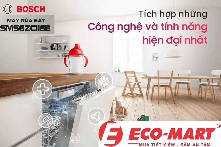 Các công nghệ hiện đại trang bị trong máy rửa bát Bosch SMS6ZCI16E