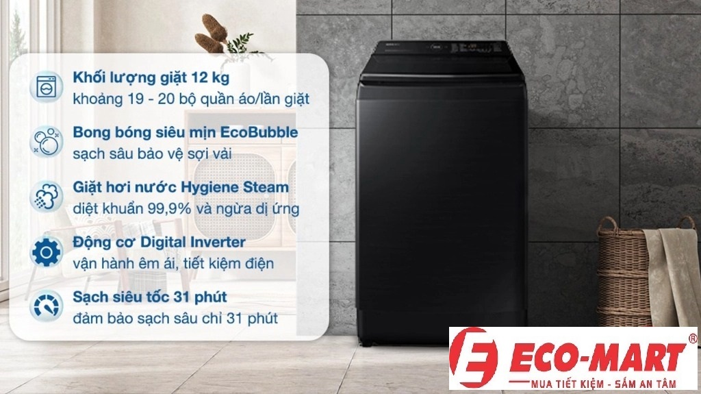 Phân tích tính năng giặt kỹ và giặt siêu sạch của máy giặt Samsung WA12CG5886BVSV