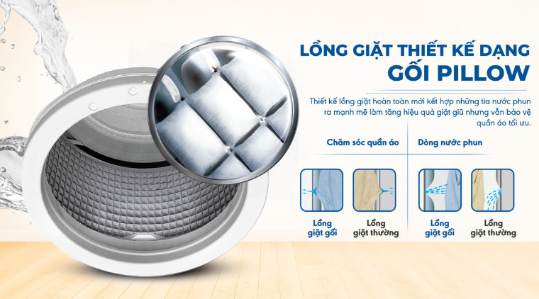 Lồng giặt Pillow dạng gối trên máy giặt Aqua có gì đặc biệt