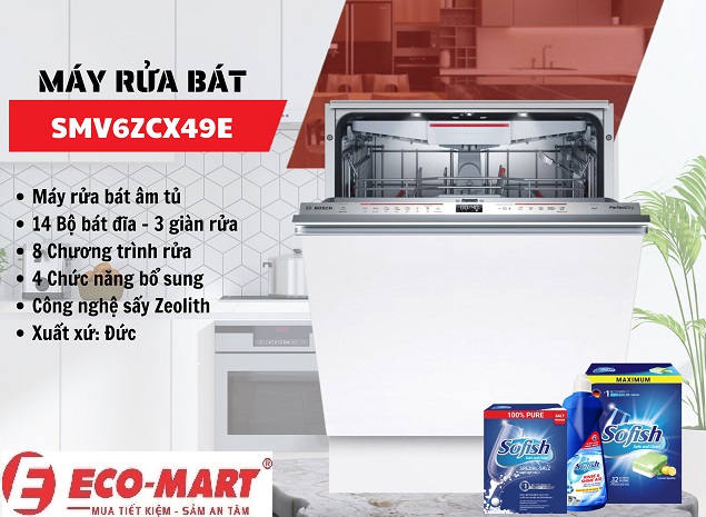 Đánh Giá Chi Tiết Máy Rửa Bát Bosch SMV6ZCX49E Dòng 14 Bộ Âm Tủ