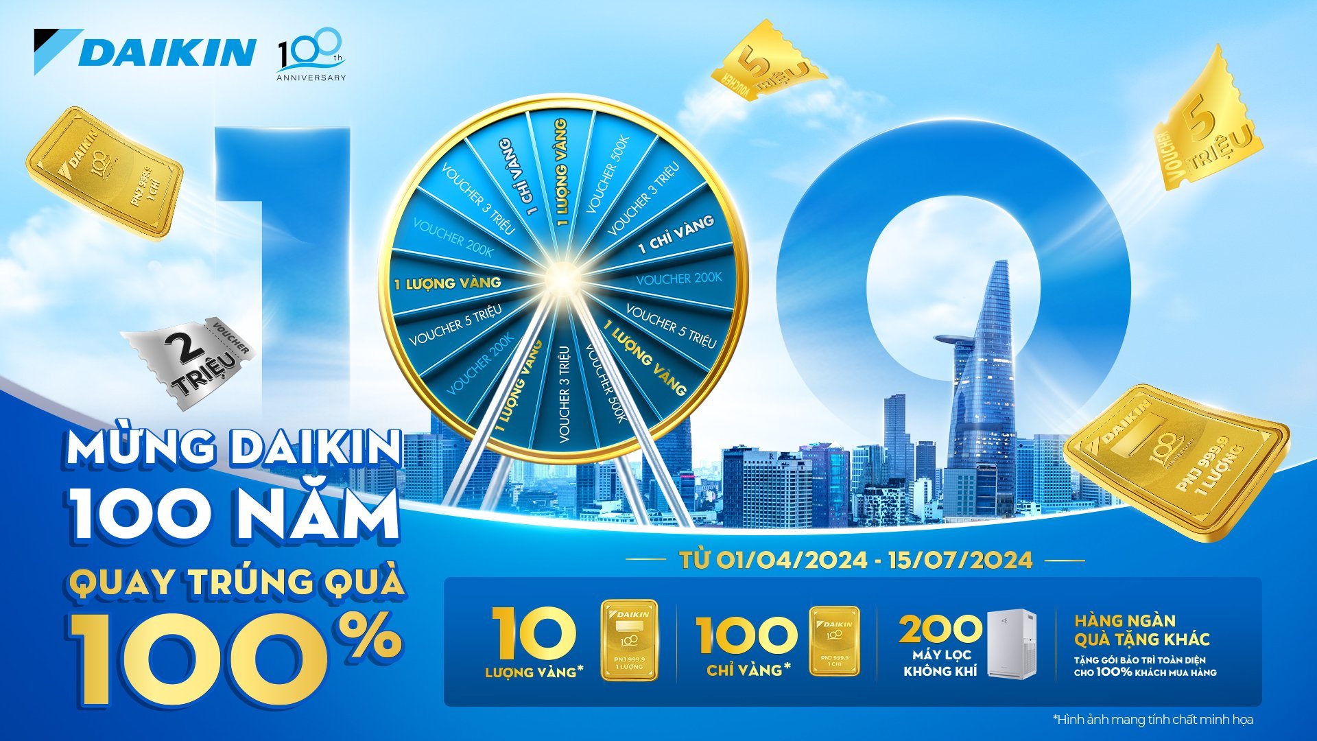 MỪNG DAIKIN 100 NĂM, QUAY TRÚNG QUÀ 100%