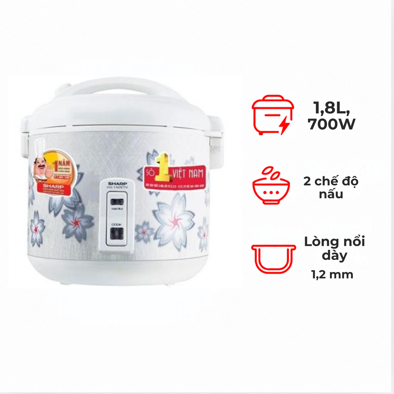 Nồi cơm điện Sharp KS-N182ETV"SW" 1.8 lít Thái Lan