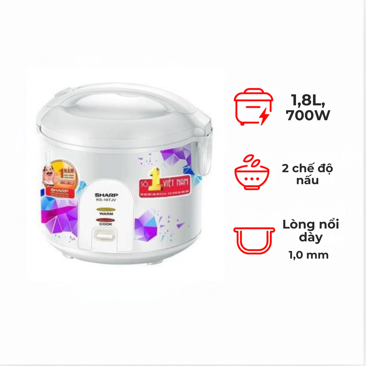 Nồi cơm điện SHARP KS-18TJV 1.8 lít Việt Nam