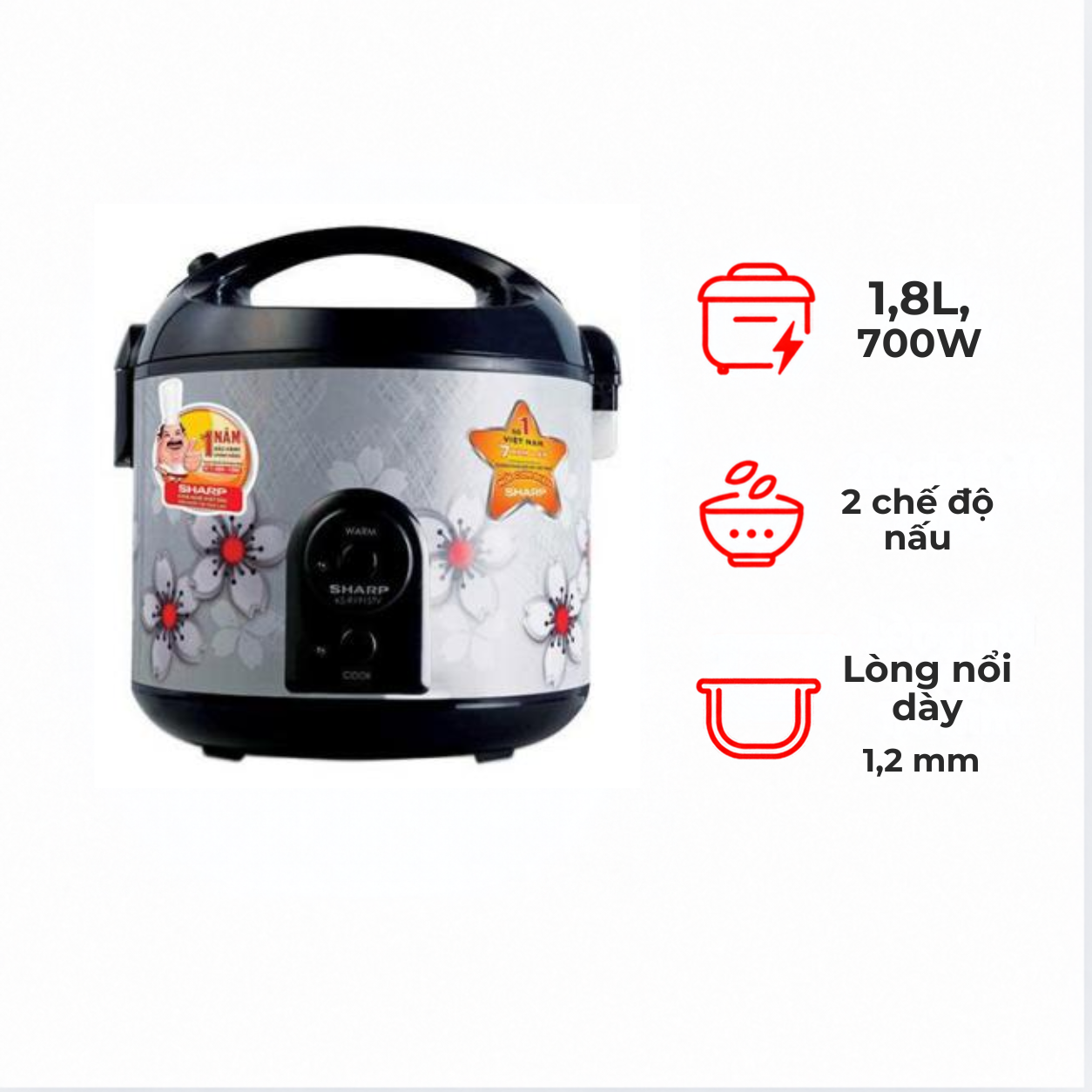 Nồi cơm điện SHARP KS-NR191STV"SS" 1.8 lít