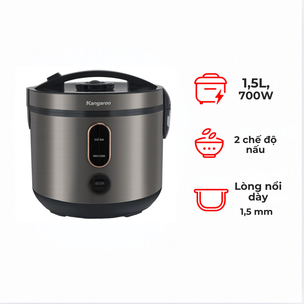 Nồi cơm điện Kangaroo KGRC15M1 1,5 lít lòng dày 1,5mm