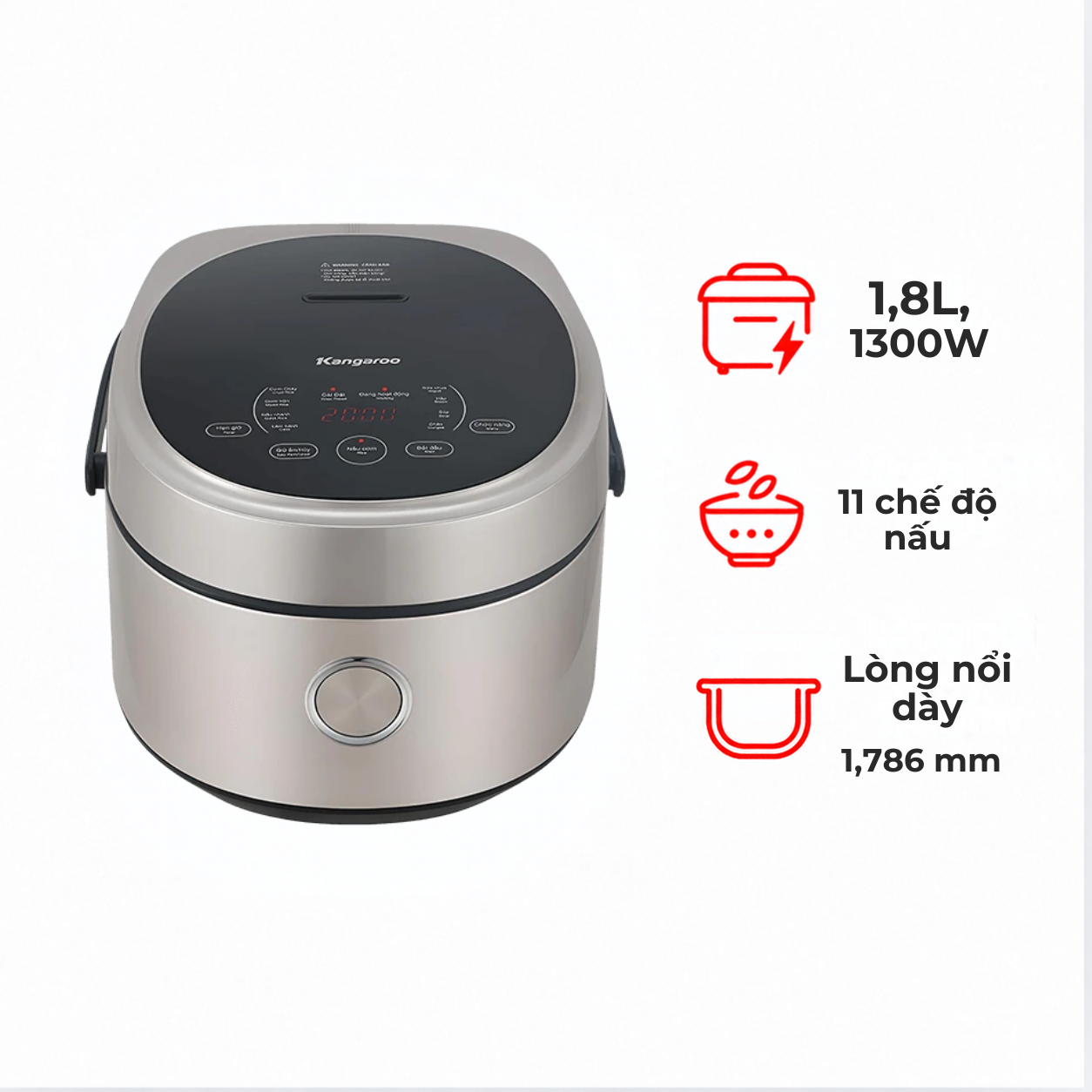 Nồi cơm điện tử Kangaroo 1.8 lít KG18DR12