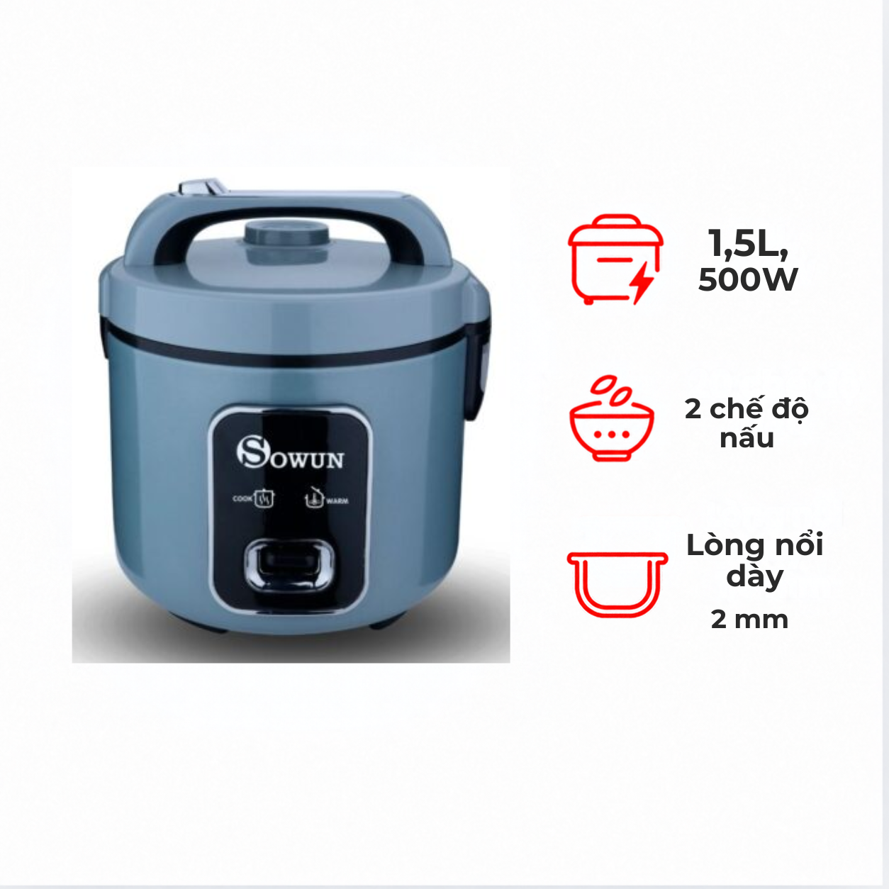 Nồi cơm điện Sowun SW6915 1,5 lít 500W