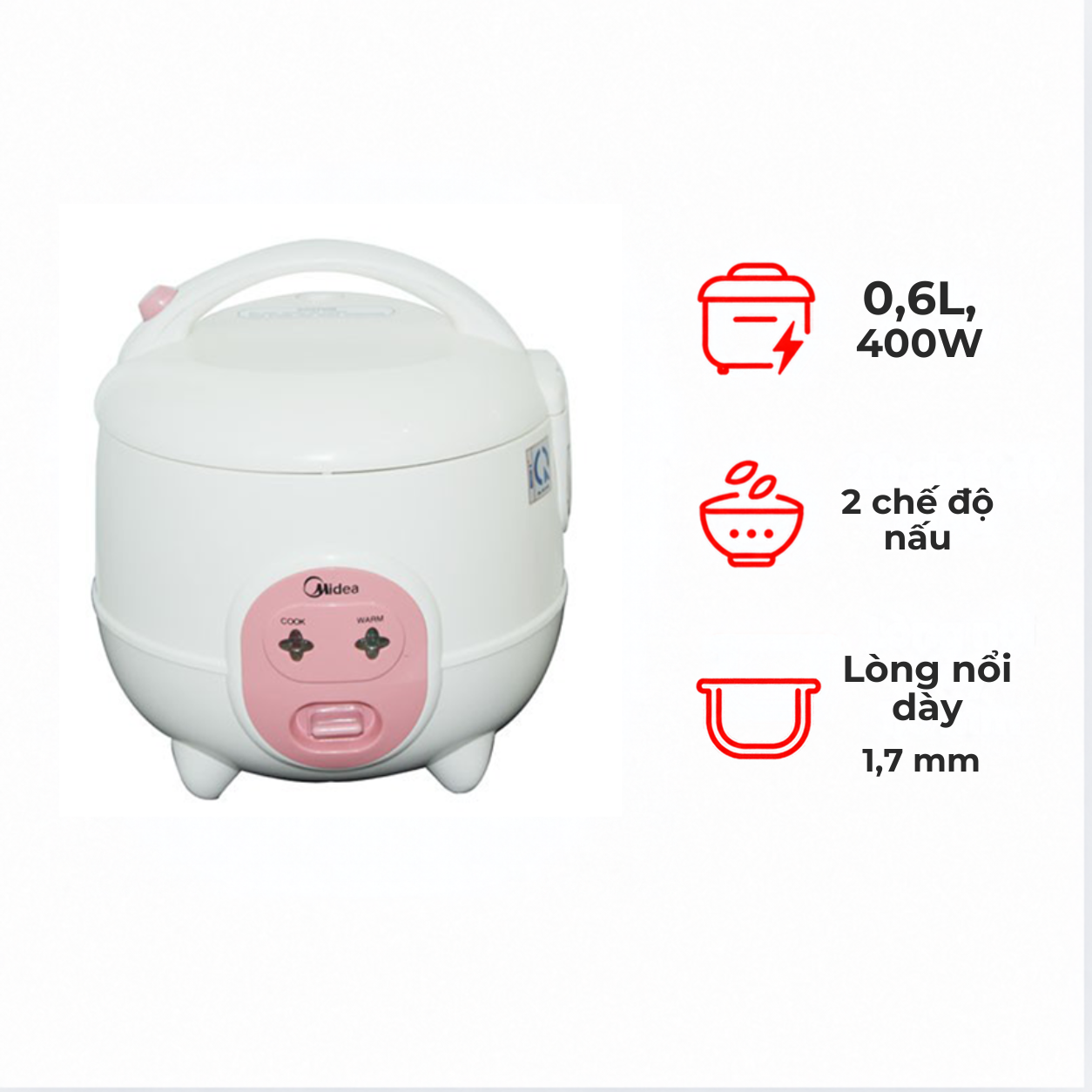Nồi cơm điện Midea 0.6L MRCM06SA 0.6 lít