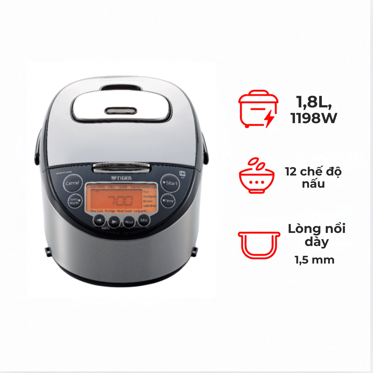 Nồi cơm điện tử Tiger JKT-D18V 1.8 lít