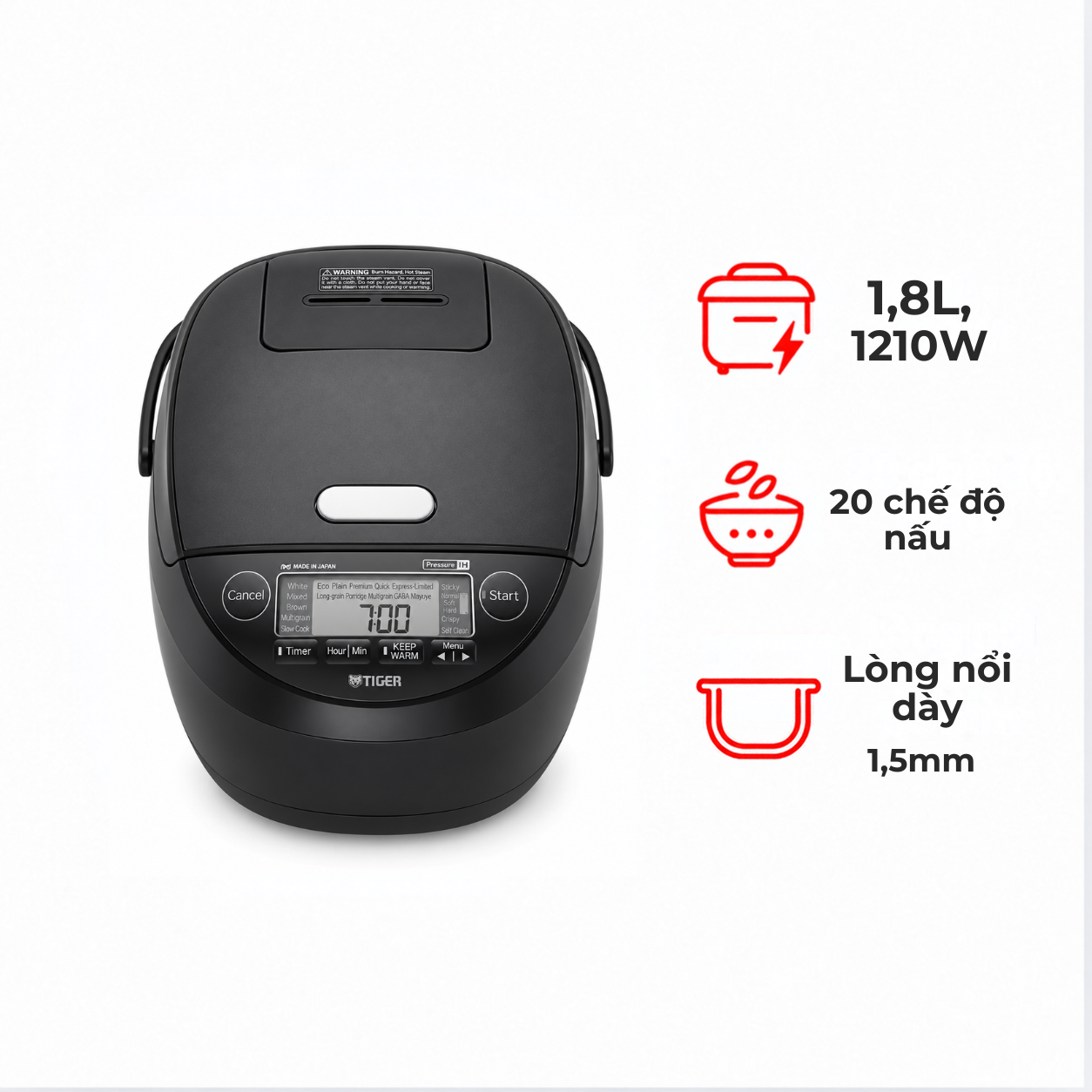 Nồi cơm điện cao tần áp suất Tiger JPM-H18V 1.8 lít