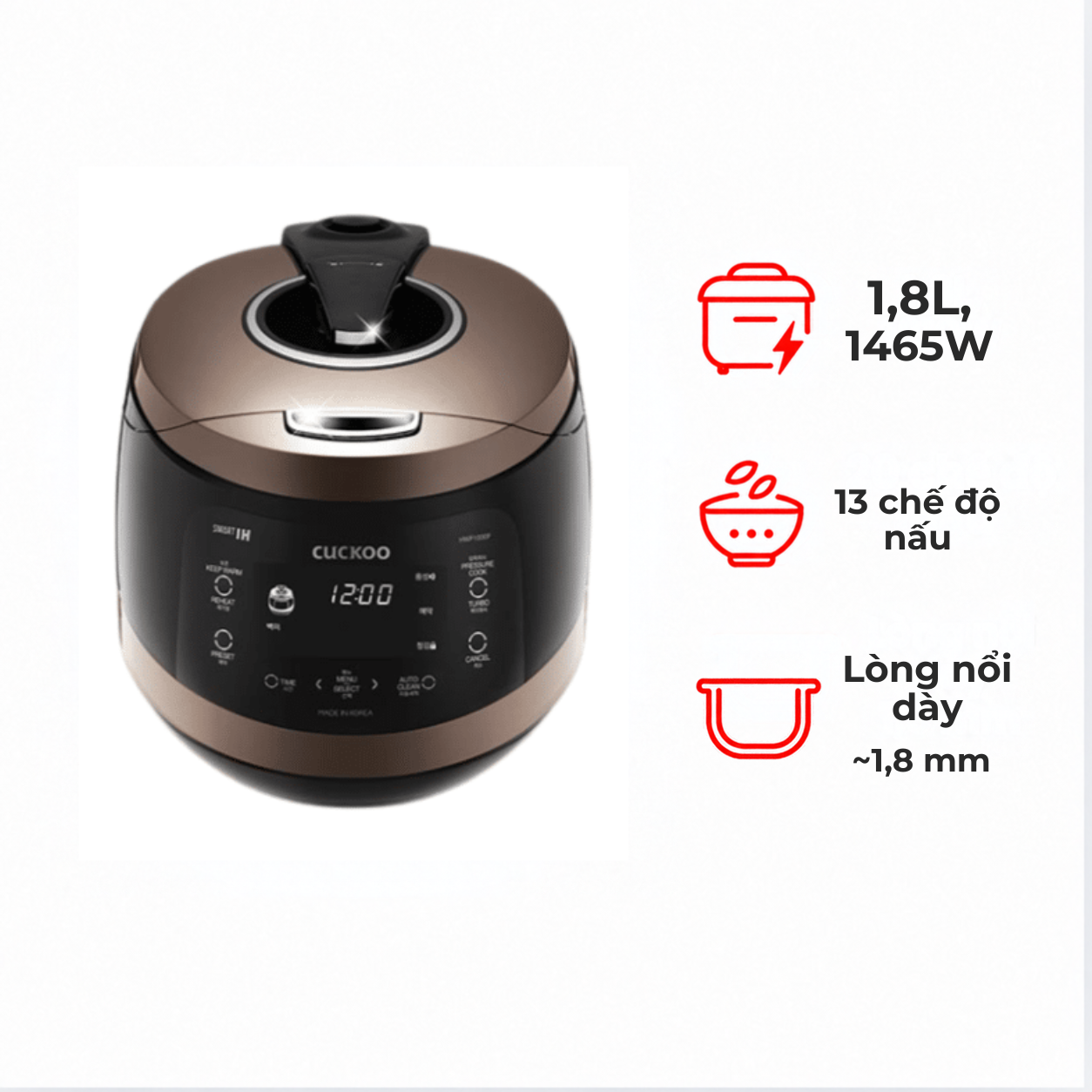 Nồi cơm điện cao tần Cuckoo CRP-HWF1000F/BKBRVN 1.8 lít màu nâu đen
