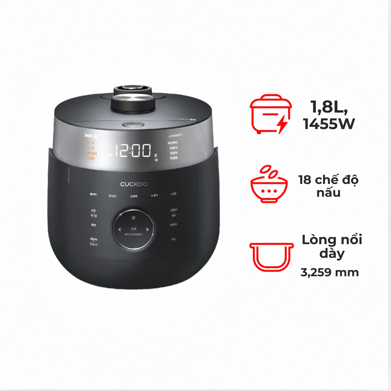 Nồi cơm điện cao tần áp suất kép Cuckoo CRP-LHTR1009F/BKSIV 1.8 lít màu đen