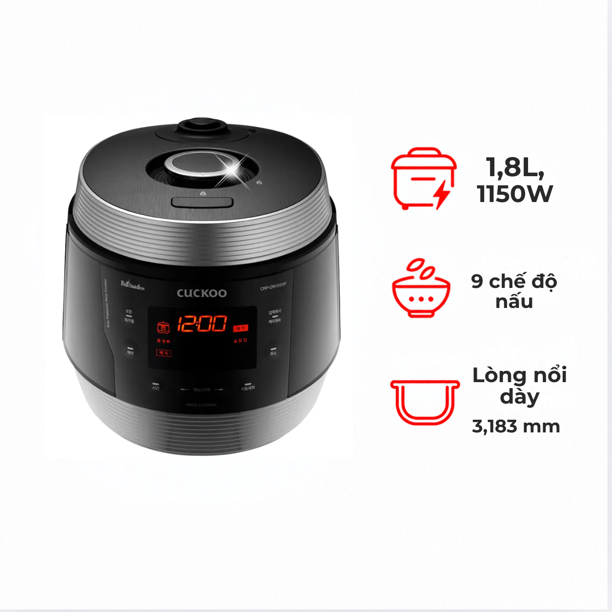 Nồi cơm điện tử áp suất Cuckoo CRP-QW1000F/SIBKVNCV  1.8 lít màu bạc